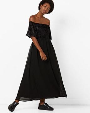 off-shoulder a-line maxi dress