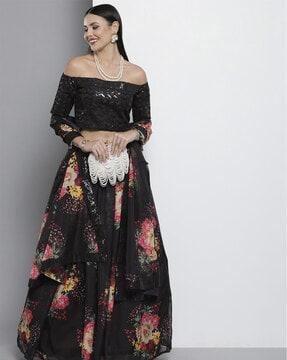 off-shoulder choli with lehenga & dupatta