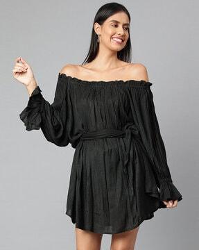 off-shoulder fit & flare dress