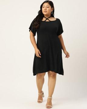 off-shoulder fit and flare dress