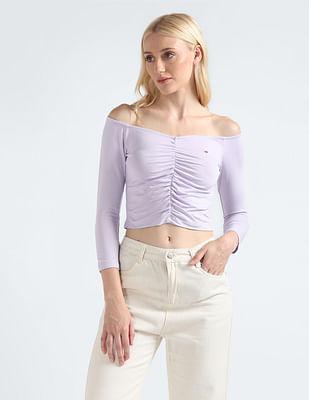 off shoulder gathered crop top