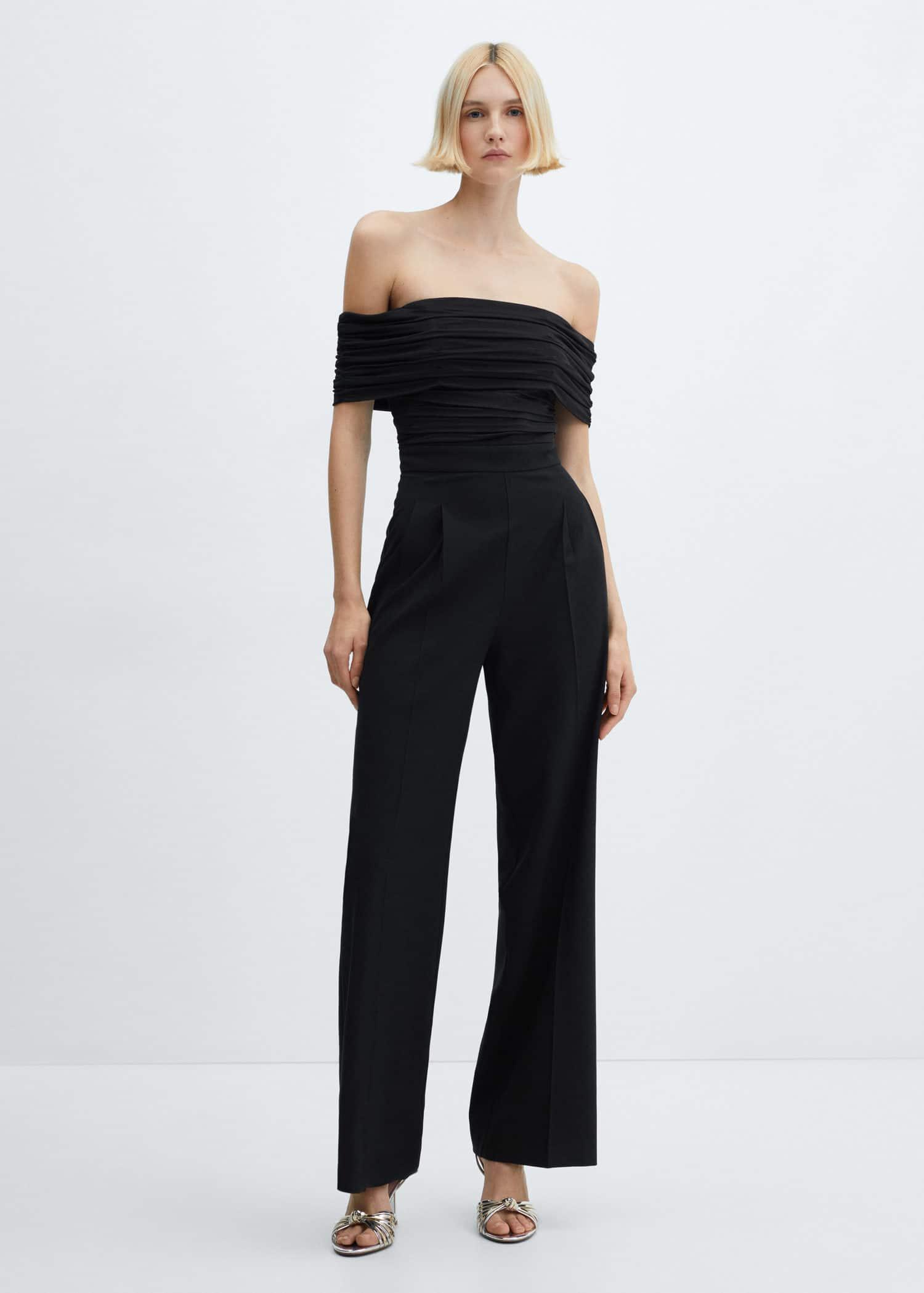 off-shoulder jumpsuit with gathered detail