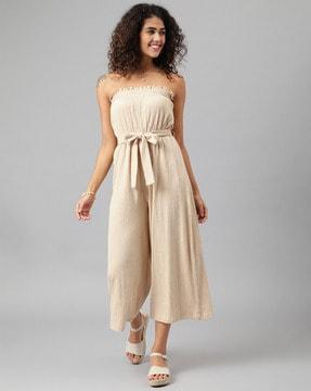 off-shoulder jumpsuit with waist band