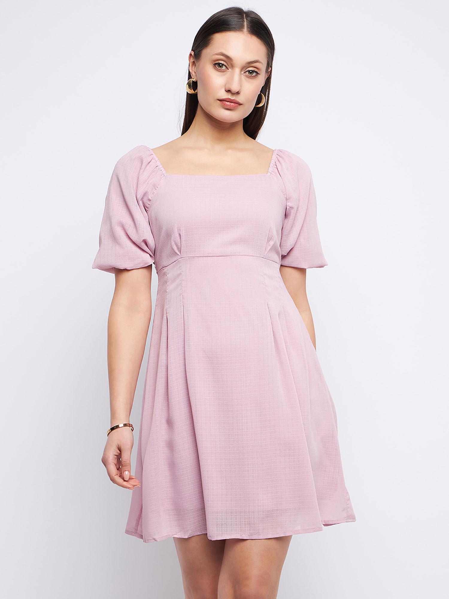 off-shoulder mauve chequered dress