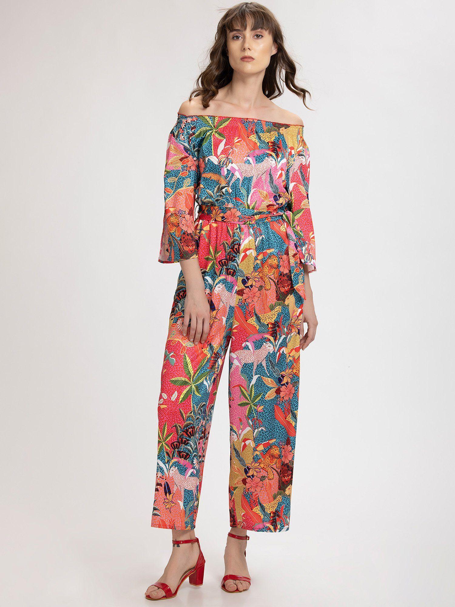 off shoulder multi-color jumpsuit for women (set of 2)