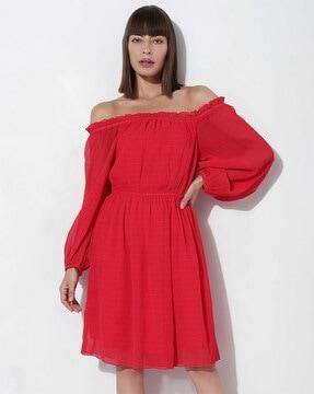 off shoulder neck a-line dress