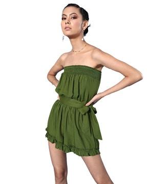 off-shoulder playsuit with waist tie-up