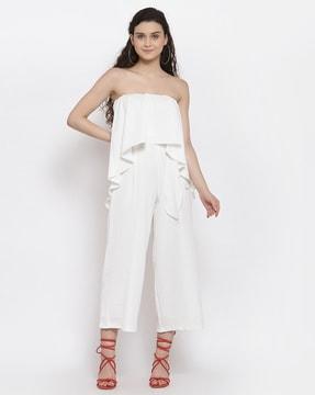 off-shoulder ruffled jumpsuit