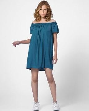 off-shoulder shift dress