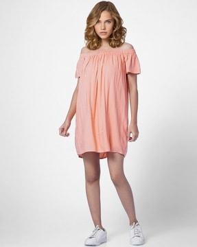 off-shoulder shift dress