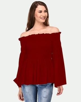 off-shoulder smocked top