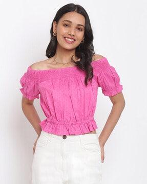 off shoulder textured crop top