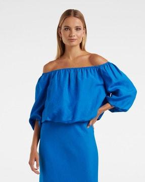 off-shoulder top with balloon-sleeves