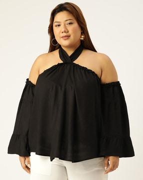 off-shoulder top with bell-sleeves