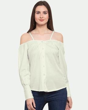 off-shoulder top with button-down detail