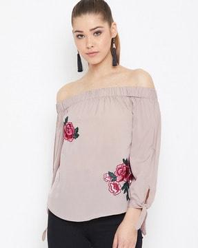 off-shoulder top with floral embroidery