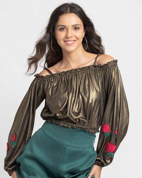 off-shoulder top with frilled detail