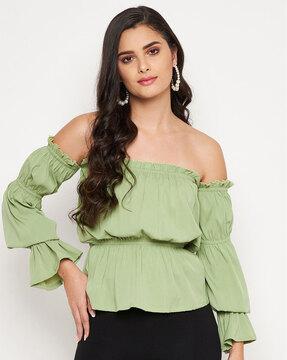 off shoulder top with puff sleeve