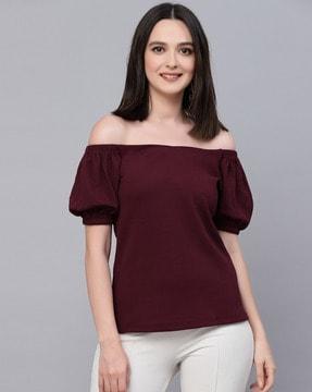 off-shoulder top with puff-sleeves