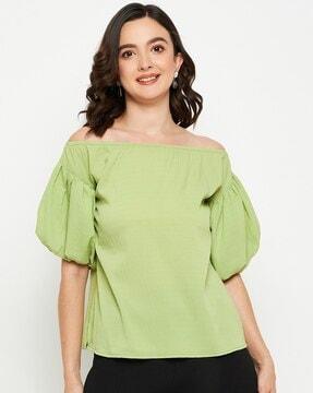 off-shoulder top with puff sleeves