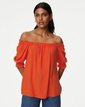 off-shoulder top with puff sleeves