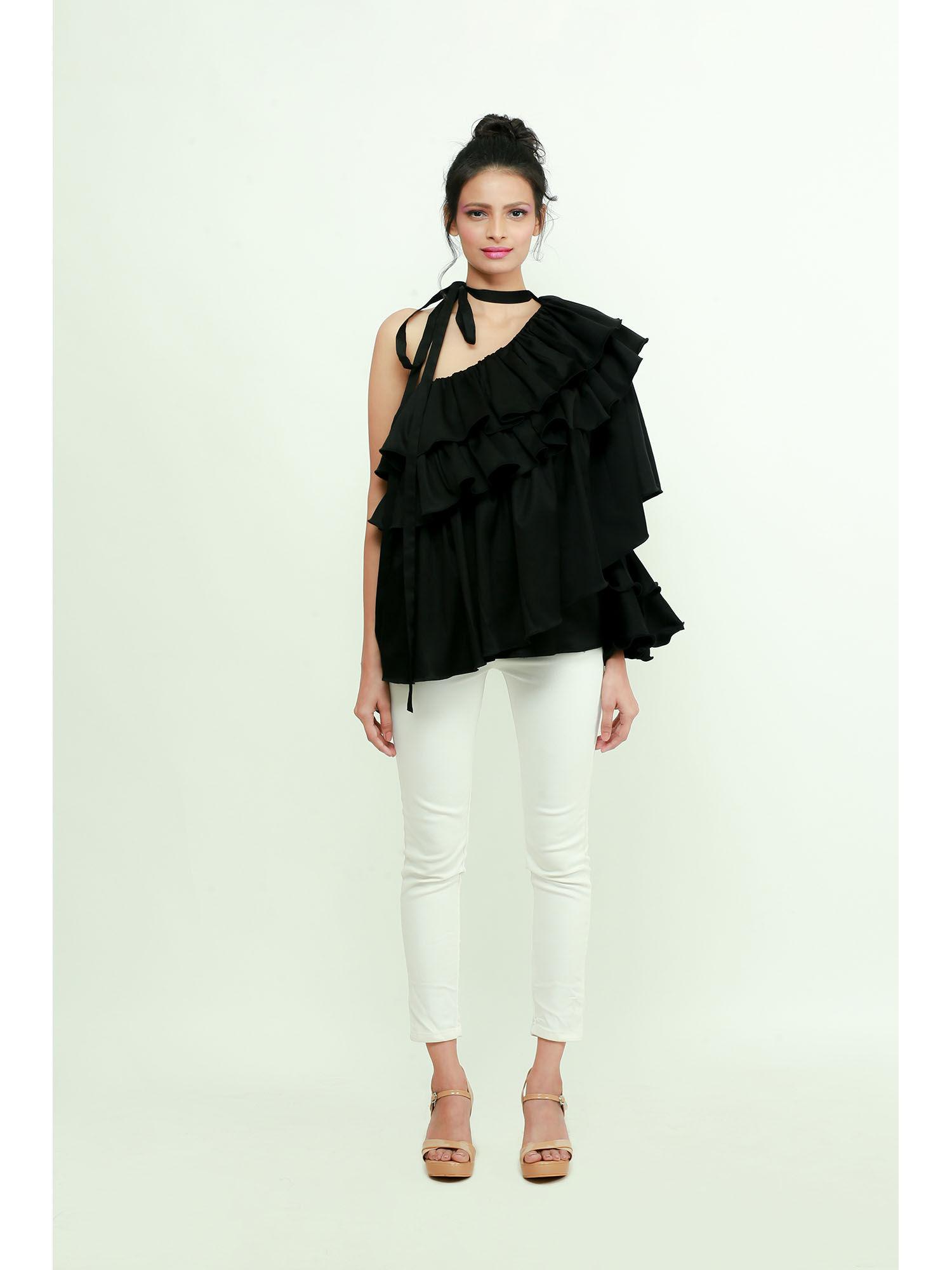 off shoulder top with rouged cuff