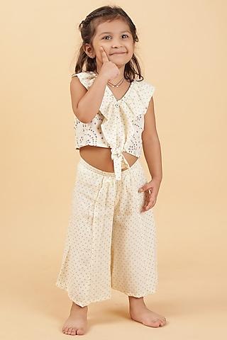 off-white cotton bandhani printed palazzo pant set for girls