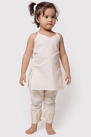 off-white cotton mulmul kurta set for girls