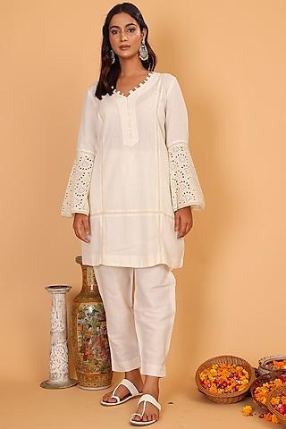 off-white cotton textured kurta set