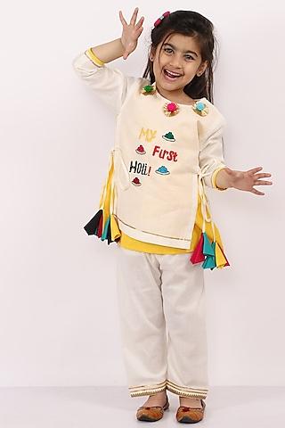 off-white embroidered kurta set for girls