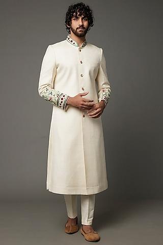 off-white embroidered sherwani