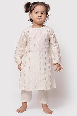 off-white malmal kurta set for girls