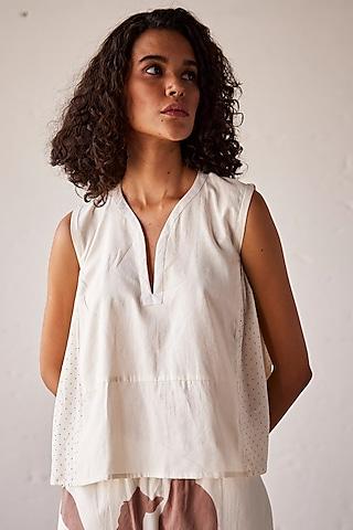 off-white mul cotton handcrafted blouse