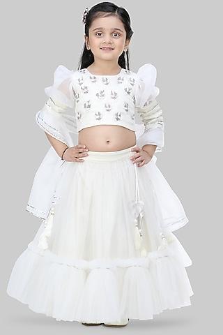 off-white net lehenga set for girls