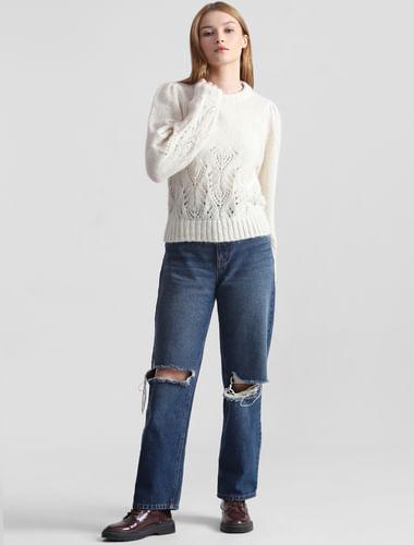 off-white pointelle knit pullover