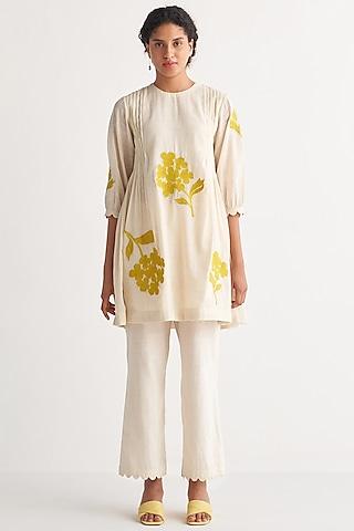 off-white pure cotton embroidered tunic set