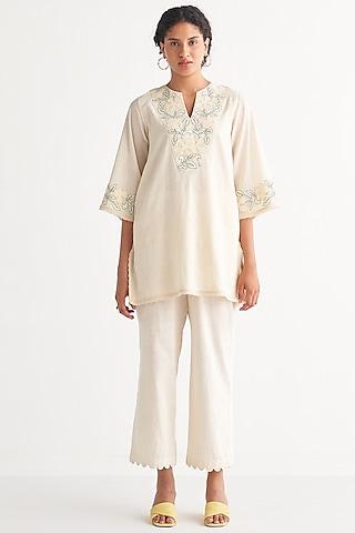 off-white pure handloom cotton embroidered tunic
