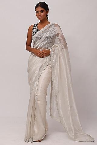 off-white shimmer saree set