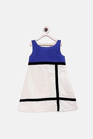 off white & blue striped dress for girls