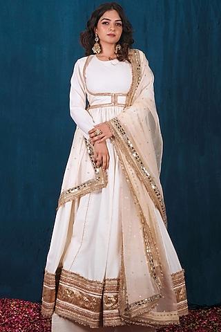 off-white & gold opada silk anarkali set