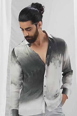 off-white & grey crepe printed shirt