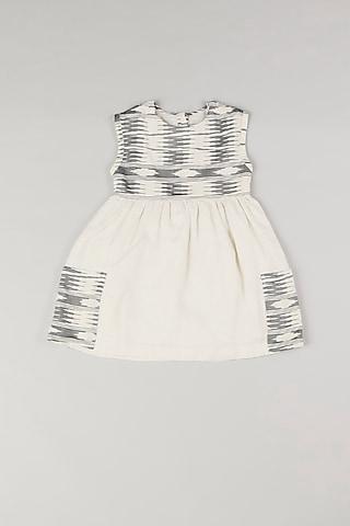 off-white & grey ikat printed dress for girls