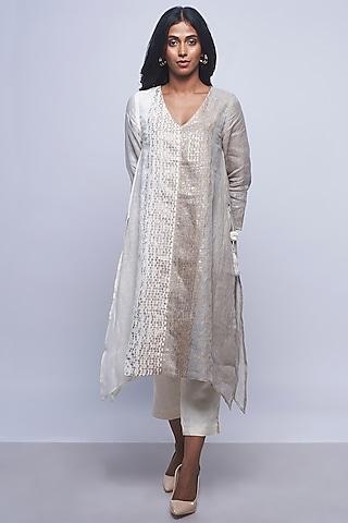 off white & grey printed embellished tunic