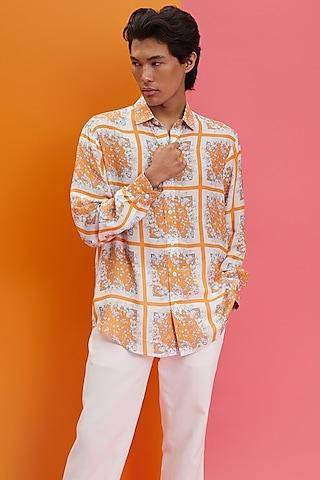 off white & orange fluid cotton printed shirt