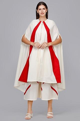 off white & red cotton cape