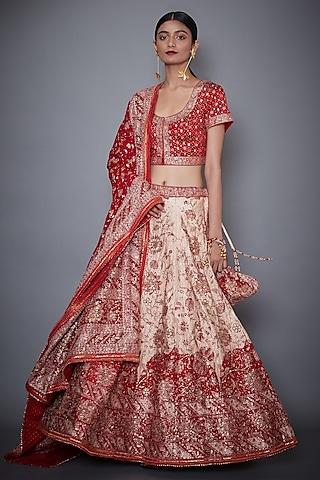 off white & red embroidered lehenga set