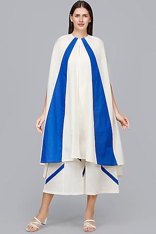 off white & royal blue cotton cape