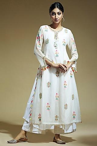 off white aari embroidered tunic with inner