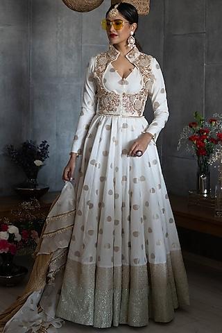 off white anarkali set with koti