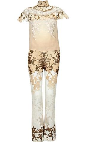 off white and beige ombre "wondsor" floral work top and pants set
